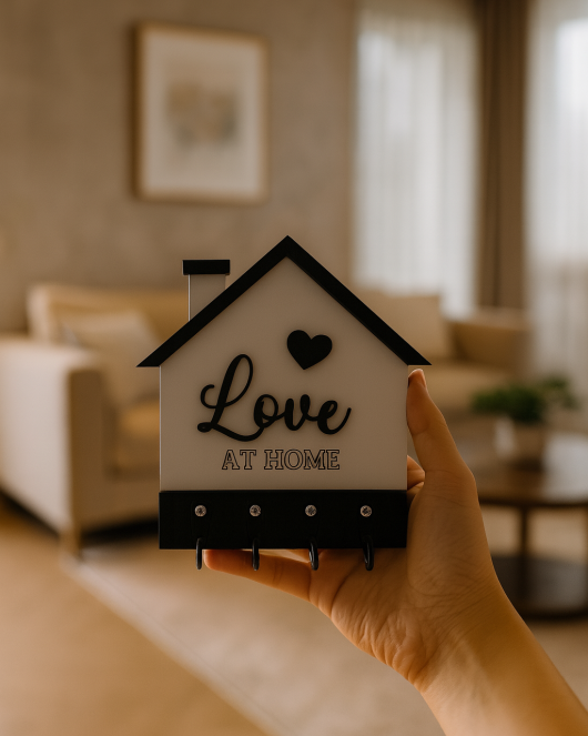 Love At Home Yazılı Ev Şeklinde Duvar Anahtarlık Askısı