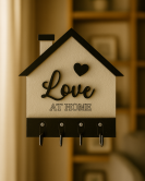 Love At Home Yazılı Ev Şeklinde Duvar Anahtarlık Askısı