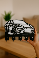 Black MDF wall keychain hanger with car figure, decorative key and accessory organizer with multi-hook