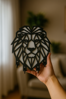 Hand Held Black Geometric Lion Figure Wooden Keychain Hanger , Laser Cut Decorative Wall Key Holder Product Detail View