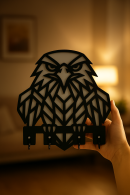 Hand Held Black Geometric Eagle Figure Wooden Keychain Hanger , Laser Cut Decorative Multi Hook Wall Key Holder Product Detail