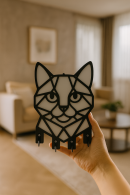 Handheld black and white cat figure MDF keychain hanger, laser cut compact and multi-hook decorative organizer