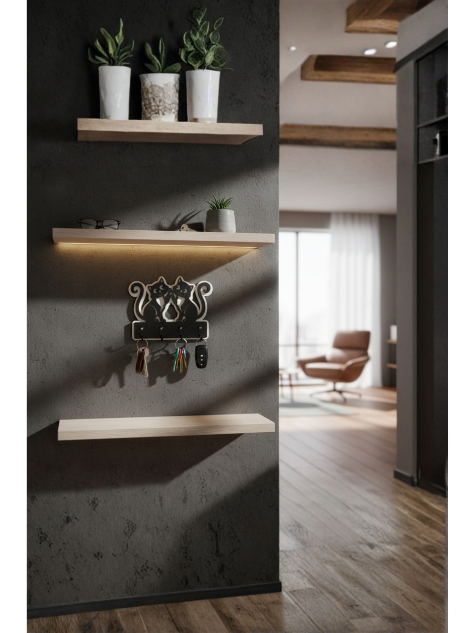 Sevimli Kediler Anahtarlık Askılığı